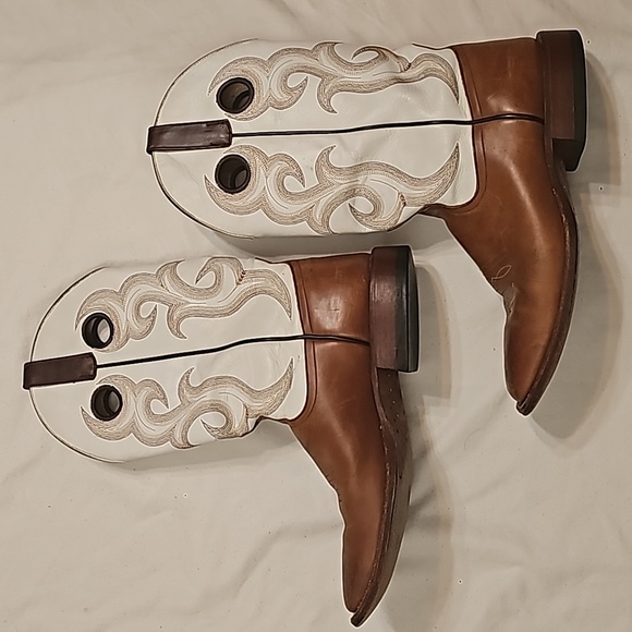 Western boots 100% leather white & brown square toe sz 11 D - Picture 5 of 11
